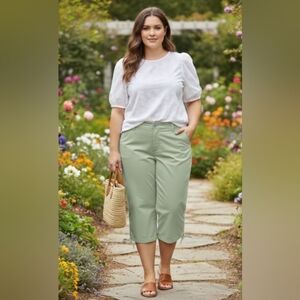 Cato Lime Green 100% Cotton Capri Pants Plus Size 18W / 2X Breezy Summer